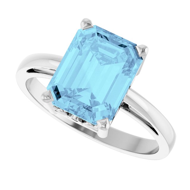 Emerald Aquamarine Solitaire Ring in Gold