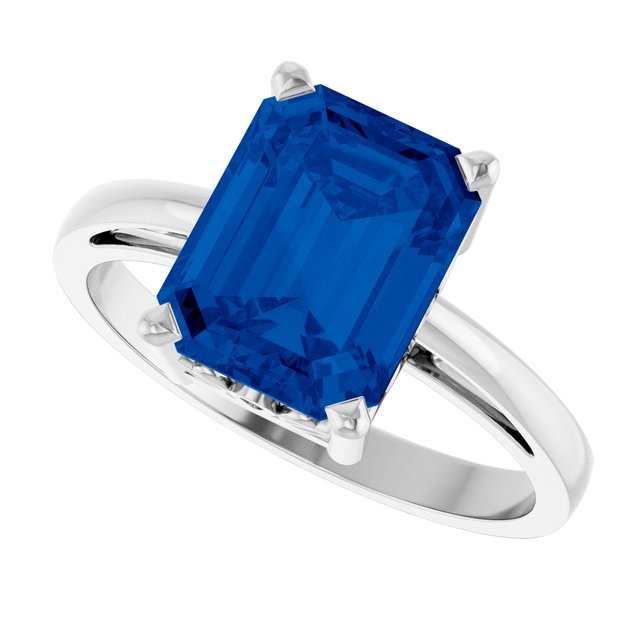 Emerald Lab-Grown Blue Sapphire Solitaire Ring in Gold