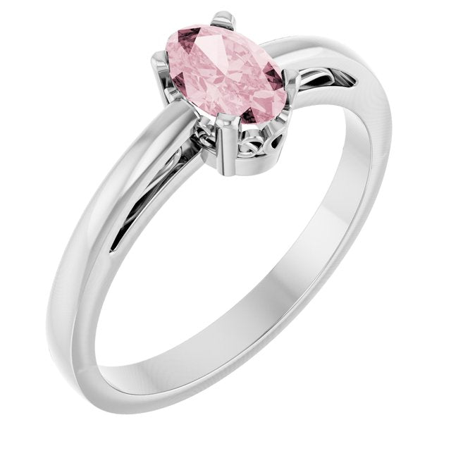 Oval Pink Mandganite Solitaire Ring in Gold