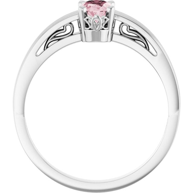 Oval Pink Mandganite Solitaire Ring in Gold