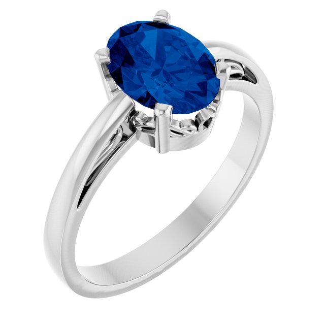 Oval Lab-Grown Blue Sapphire Solitaire Ring in Gold