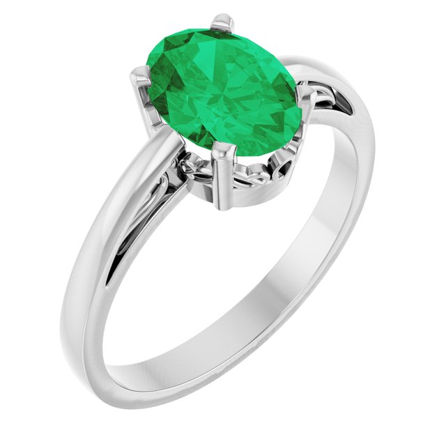 Oval Lab-Grown Emerald Solitaire Ring in Gold