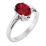 Oval Lab-Grown Ruby Solitaire Ring in Gold