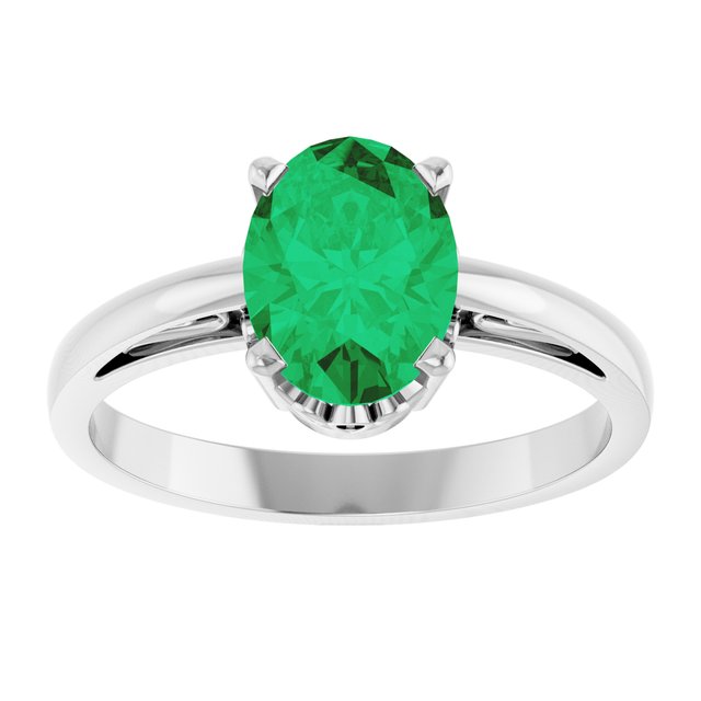 Oval Lab-Grown Emerald Solitaire Ring in Gold