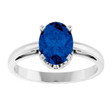 Oval Lab-Grown Blue Sapphire Solitaire Ring in Gold