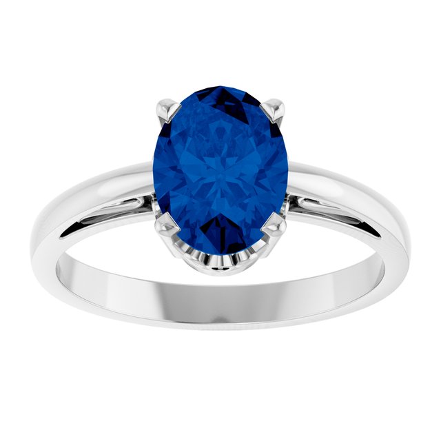 Oval Lab-Grown Blue Sapphire Solitaire Ring in Gold