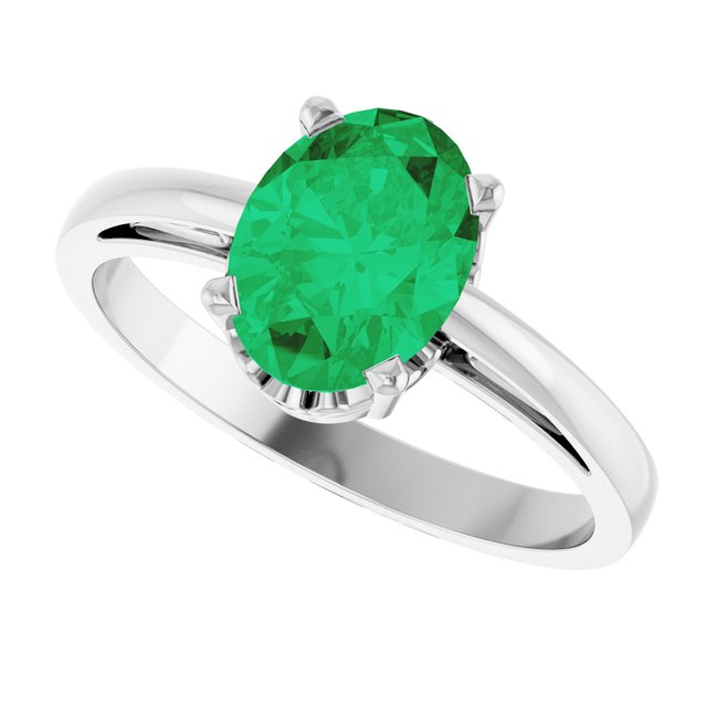Oval Lab-Grown Emerald Solitaire Ring in Gold