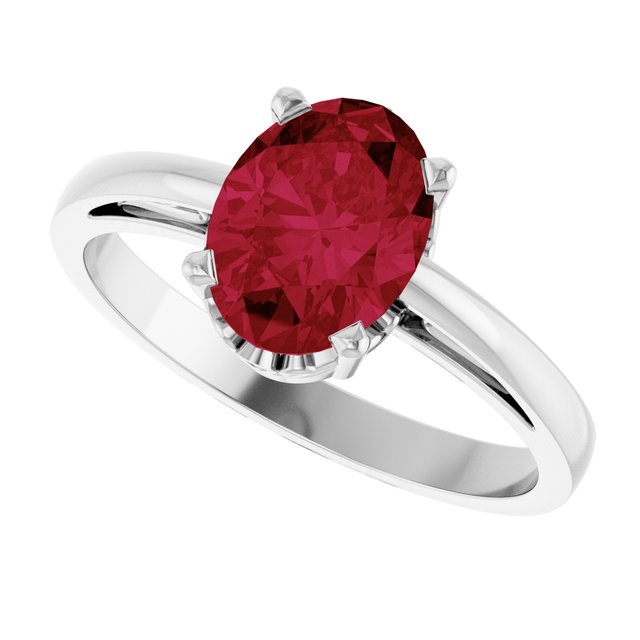 Oval Lab-Grown Ruby Solitaire Ring in Gold