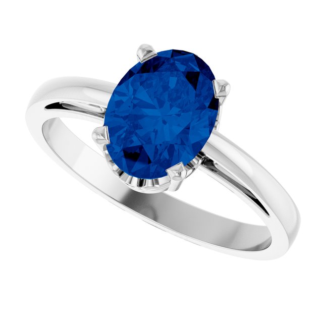 Oval Lab-Grown Blue Sapphire Solitaire Ring in Gold