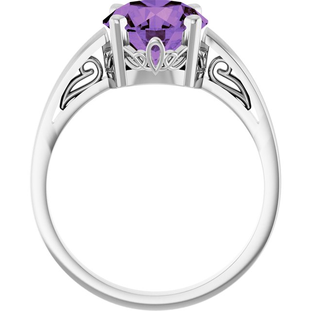 Round Amethyst Solitaire Ring in Gold