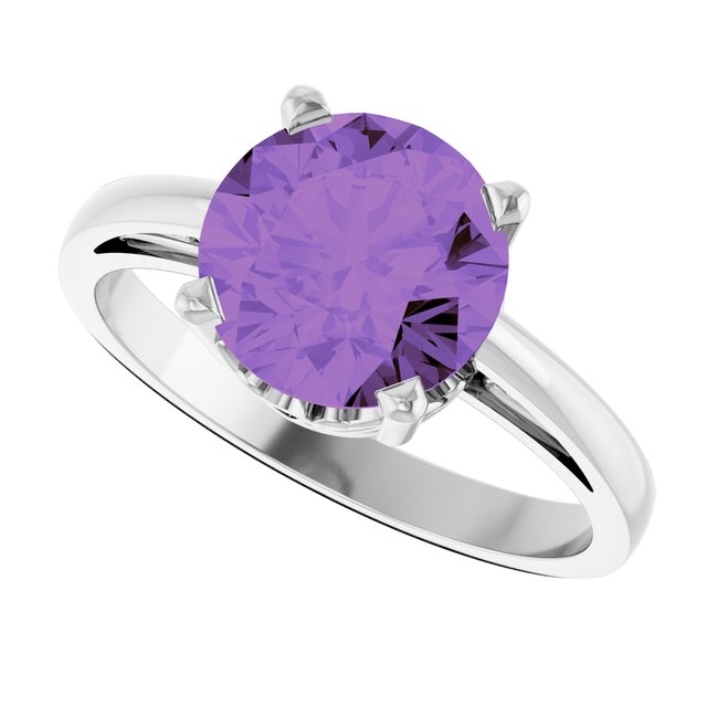 Round Amethyst Solitaire Ring in Gold