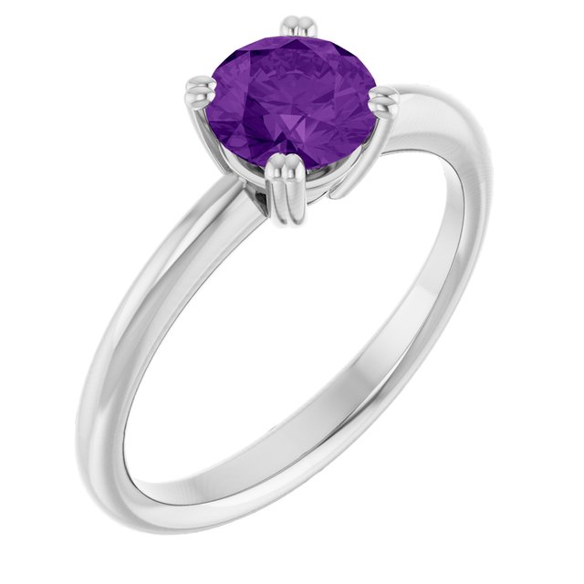Natural Amethyst 10k White Gold Solitaire Ring in
