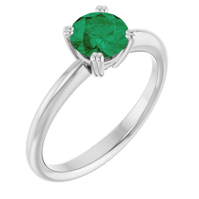 Lab-Grown Emerald 10k White Gold Solitaire Ring in