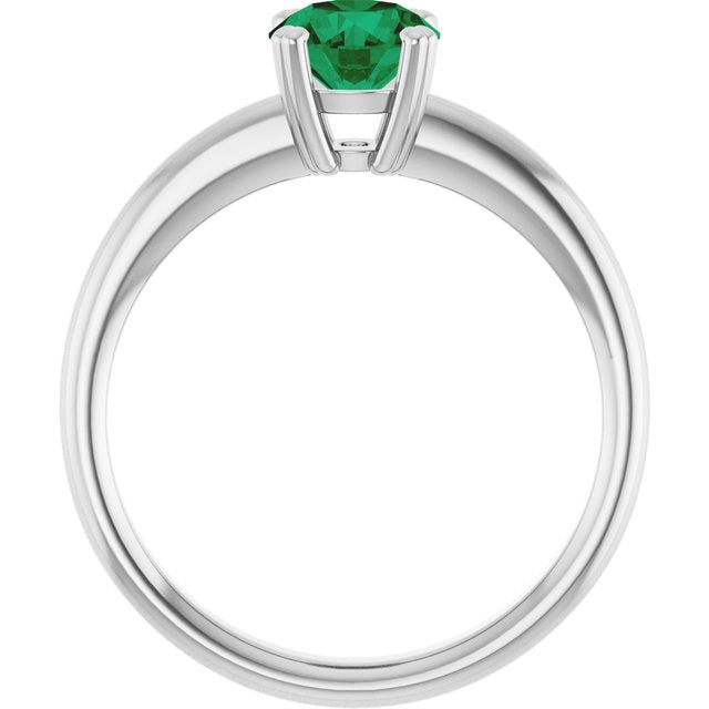 Lab-Grown Emerald 10k White Gold Solitaire Ring in