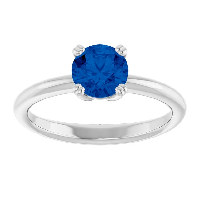 Lab-Grown Blue Sapphire 10k White Gold Solitaire Ring in