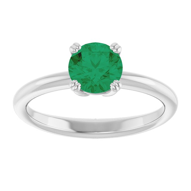 Lab-Grown Emerald 10k White Gold Solitaire Ring in