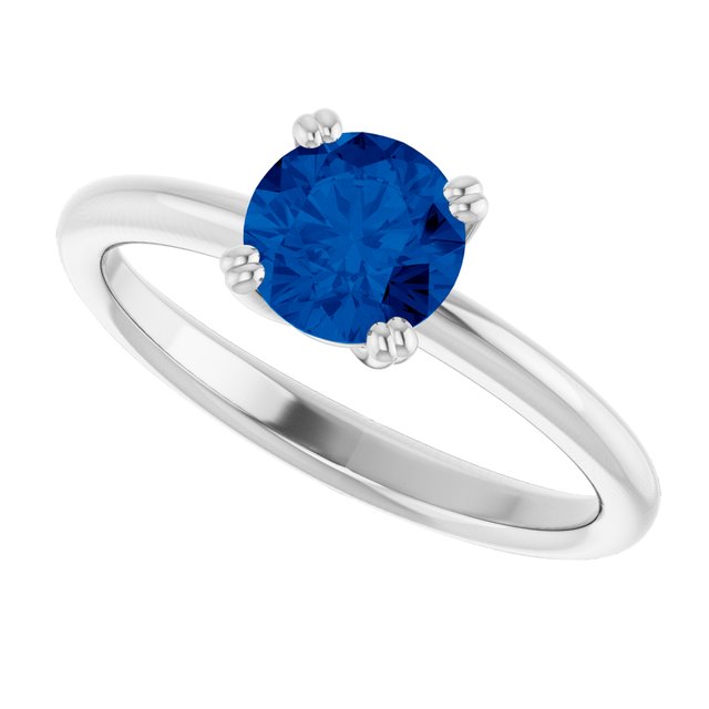 Lab-Grown Blue Sapphire 10k White Gold Solitaire Ring in