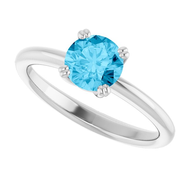 Natural Aquamarine 10k White Gold Solitaire Ring in