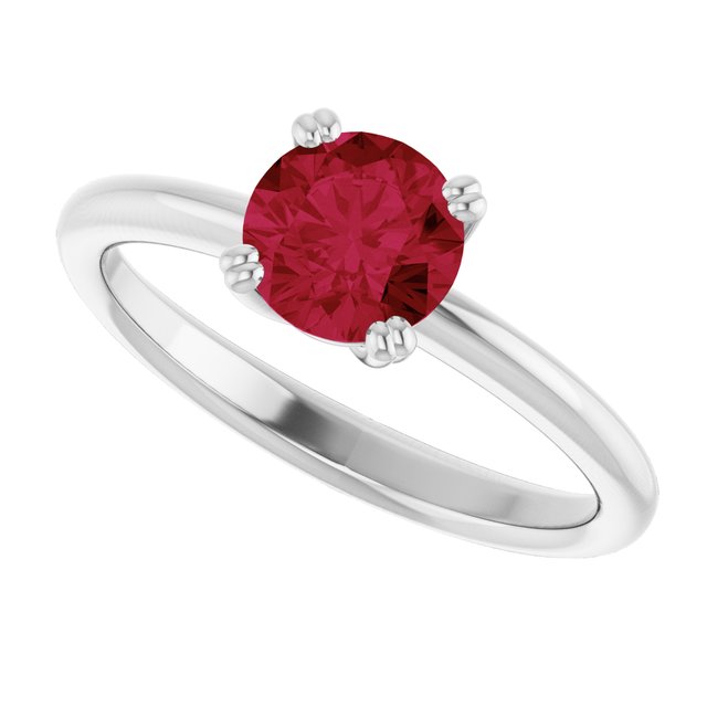 Lab-Grown Ruby 10k White Gold Solitaire Ring in