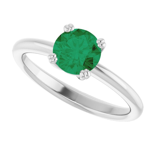 Lab-Grown Emerald 10k White Gold Solitaire Ring in