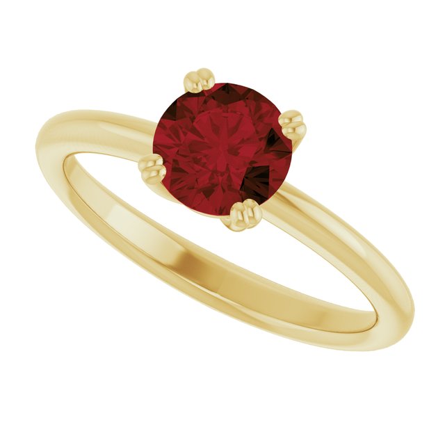 Natural Mozambique Garnet Yellow Gold Solitaire Ring in | round