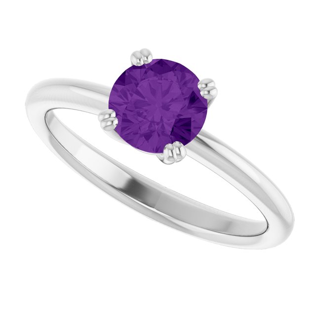 Natural Amethyst 10k White Gold Solitaire Ring in