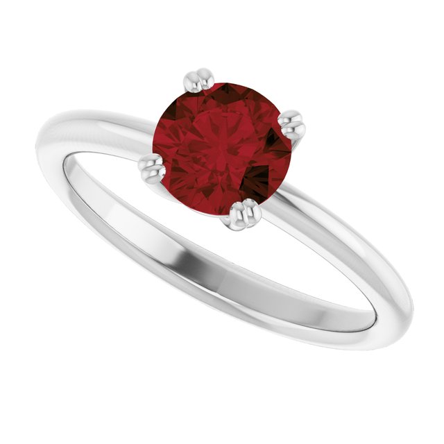 Natural Mozambique Garnet 10k White Gold Solitaire Ring in | round