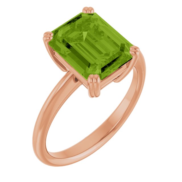 Natural Peridot Rose Gold Solitaire Ring in | emerald
