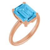 Natural Swiss Blue Topaz Rose Gold Solitaire Ring in | emerald