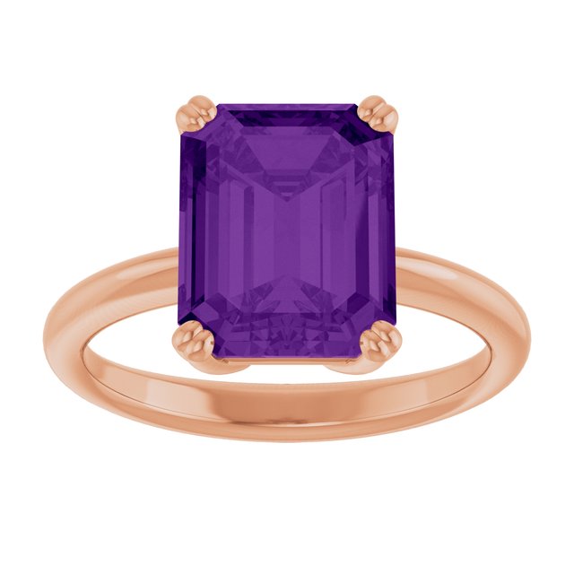 Natural Amethyst Rose Gold Solitaire Ring in | emerald