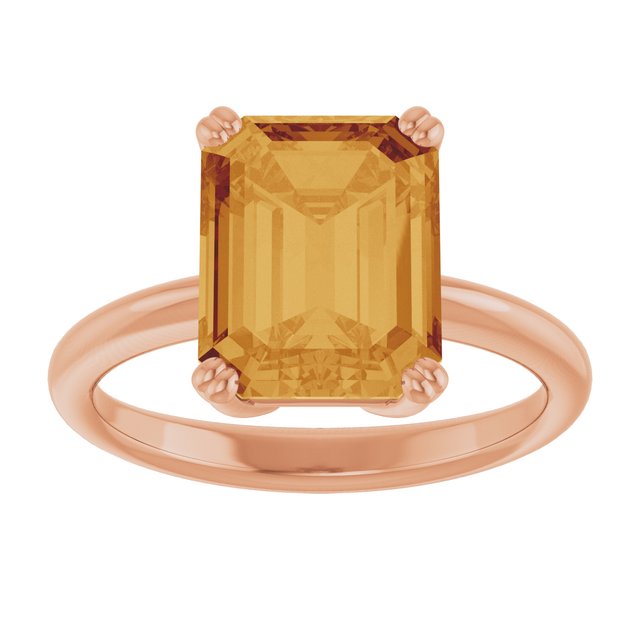 Natural Citrine Rose Gold Solitaire Ring in | emerald