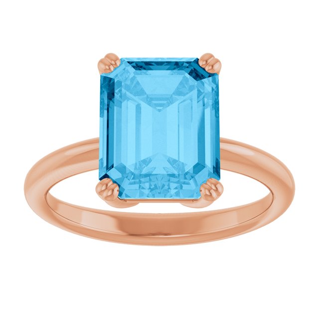 Natural Swiss Blue Topaz Rose Gold Solitaire Ring in | emerald