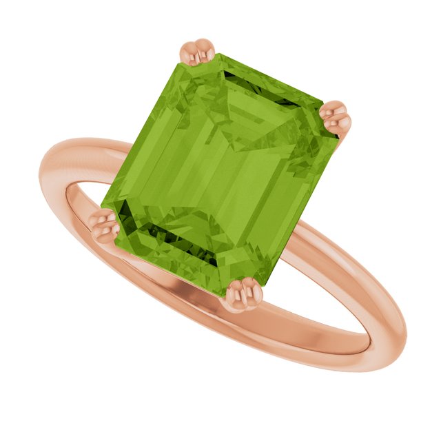 Natural Peridot Rose Gold Solitaire Ring in | emerald