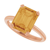 Natural Citrine Rose Gold Solitaire Ring in | emerald