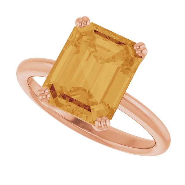 Natural Citrine Rose Gold Solitaire Ring in | emerald