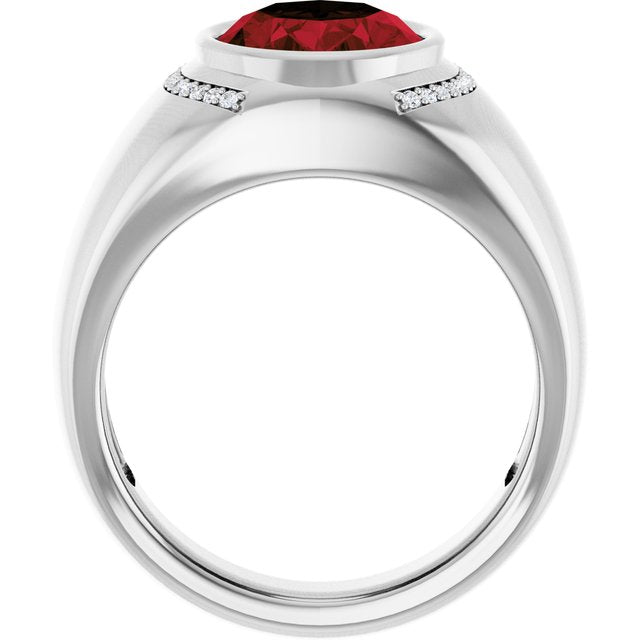 Oval Mozambique Garnet Mens Ring with Diamond Accents in Gold