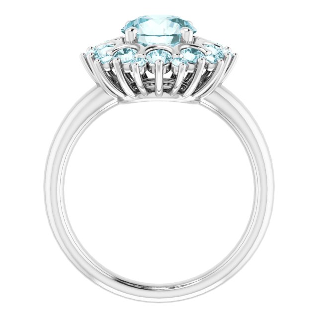 Round Sky Blue Topaz & Diamond Cluster Ring in White Gold