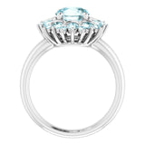 Round Sky Blue Topaz & Diamond Cluster Ring in White Gold
