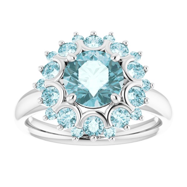 Round Sky Blue Topaz & Diamond Cluster Ring in White Gold