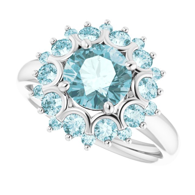 Round Sky Blue Topaz & Diamond Cluster Ring in White Gold