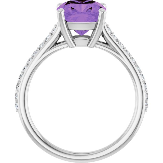 Cushion Amethyst Accented Ring with Diamond Accents in Gold