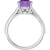 Cushion Amethyst Accented Ring with Diamond Accents in Gold
