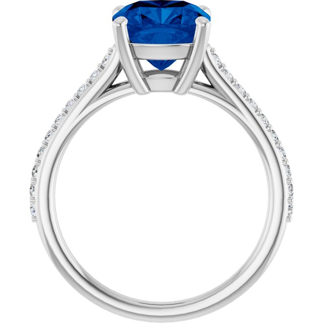 Cushion Lab-Grown Blue Sapphire & Diamond Ring in White Gold