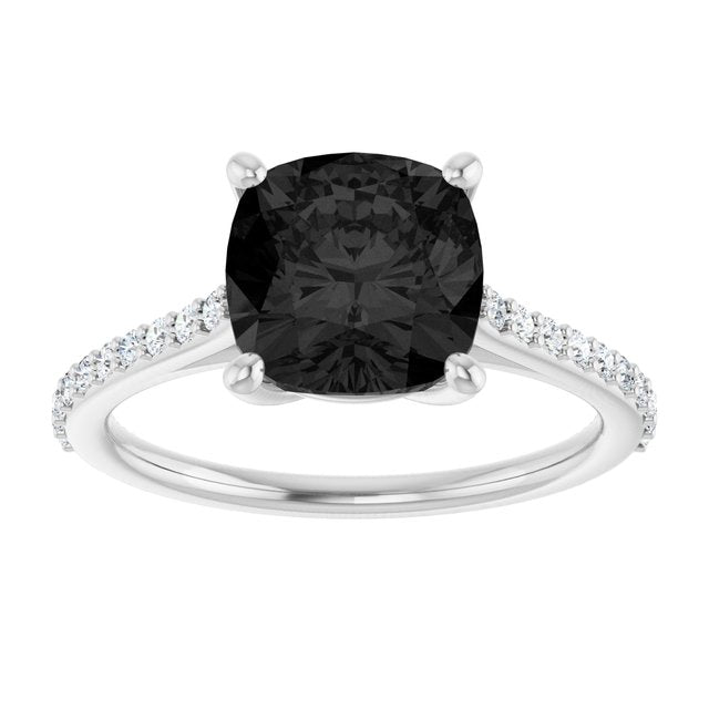 Cushion Black Onyx Accented Ring with Diamond Accents in Gold