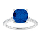 Cushion Lab-Grown Blue Sapphire & Diamond Ring in White Gold