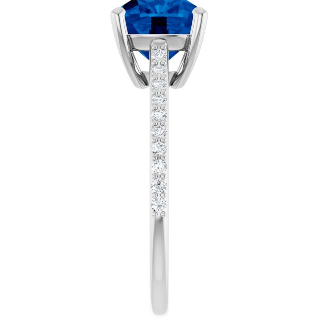 Cushion Lab-Grown Blue Sapphire & Diamond Ring in White Gold