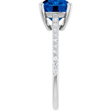 Cushion Lab-Grown Blue Sapphire & Diamond Ring in White Gold