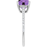 Cushion Amethyst Accented Ring with Diamond Accents in Gold