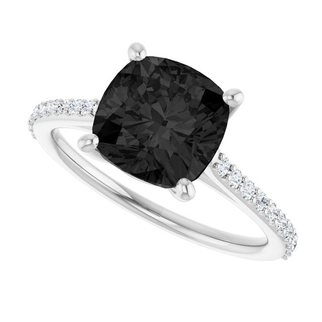 Cushion Black Onyx Accented Ring with Diamond Accents in Gold