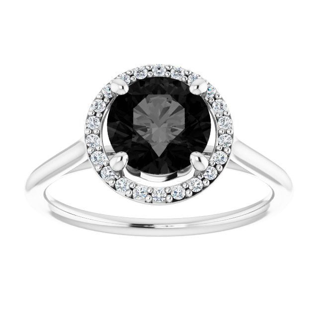 Round Black Onyx Halo Ring with Diamond Accents in Gold